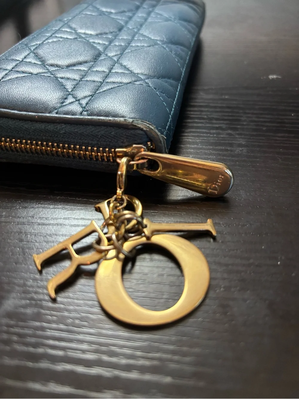 Authentic Christian Dior Lady Dior Voyageur Wallet Cloud Blue/Celeste Cannage